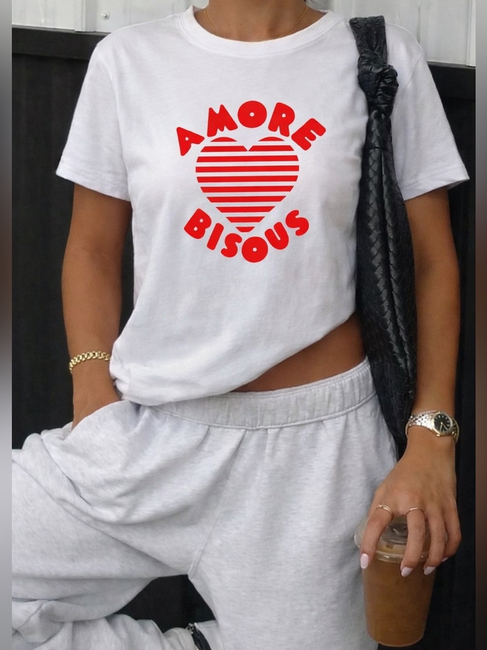 Free Assembly Basic Short-Sleeve TShirt Medium White Red Amore Bisous